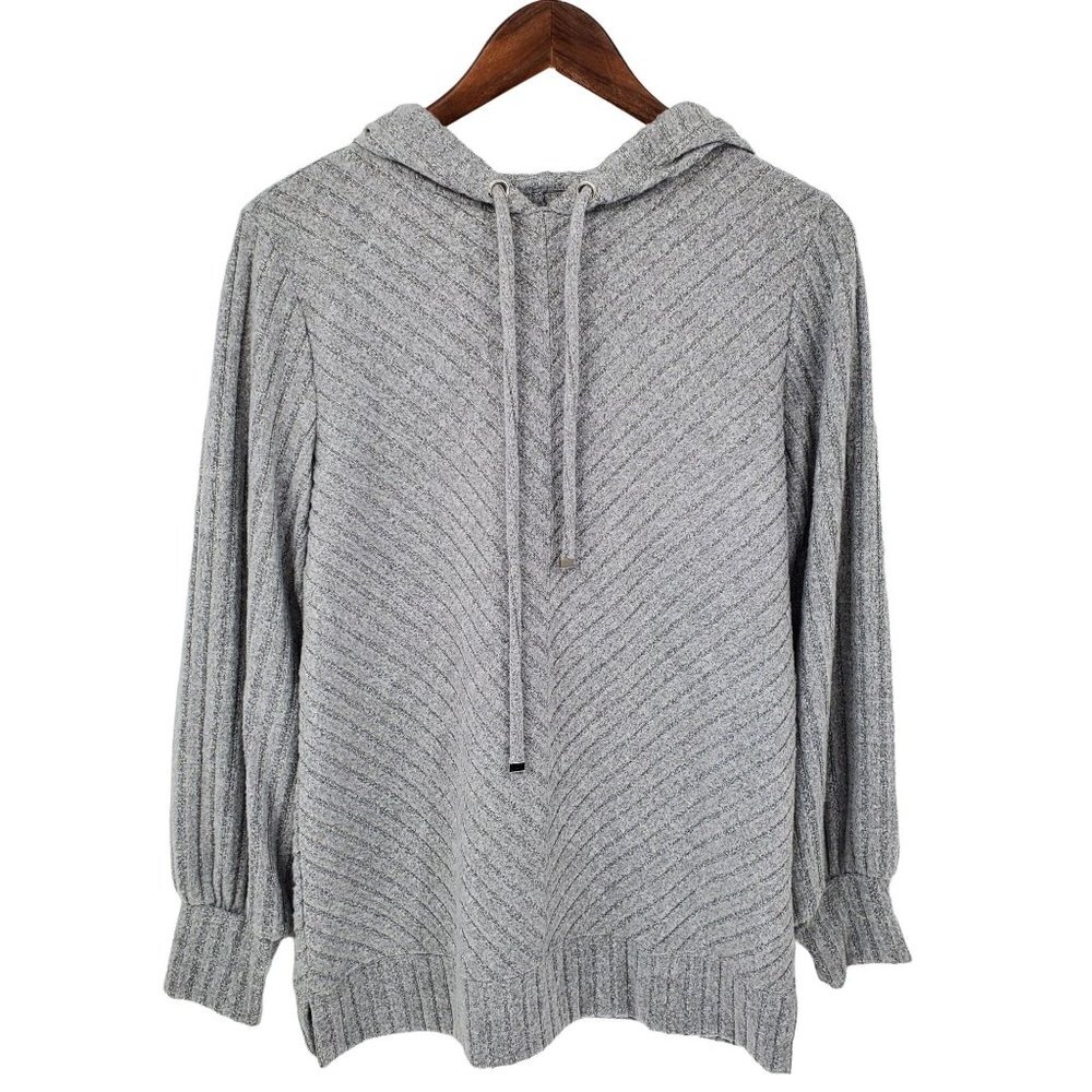 Nine West Womens Hooded Pullover Sweatshirt Size M Gray Long Sleeve Lightweight